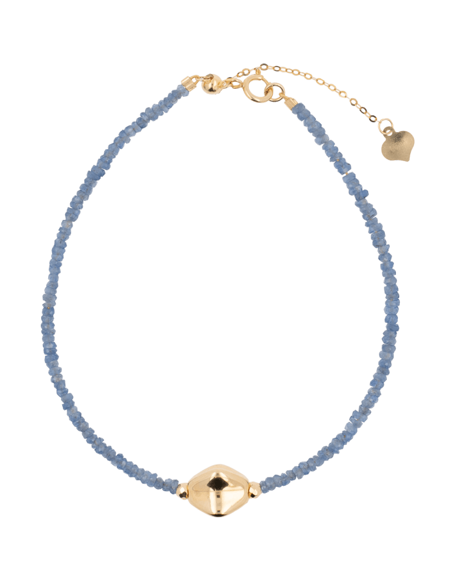 SHANGHAI Sapphire Beaded Bracelet with Gold Center Bead, 18K Gold, adjustable length, crafted with care.