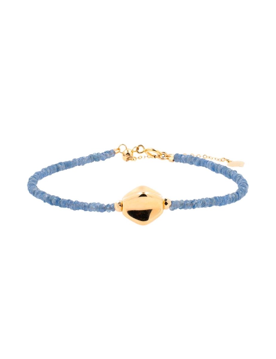 BEAMMORE Sapphire Beaded 18K Gold Bracelet with Center Gold Bead – Beaded Gemstone Jewelry