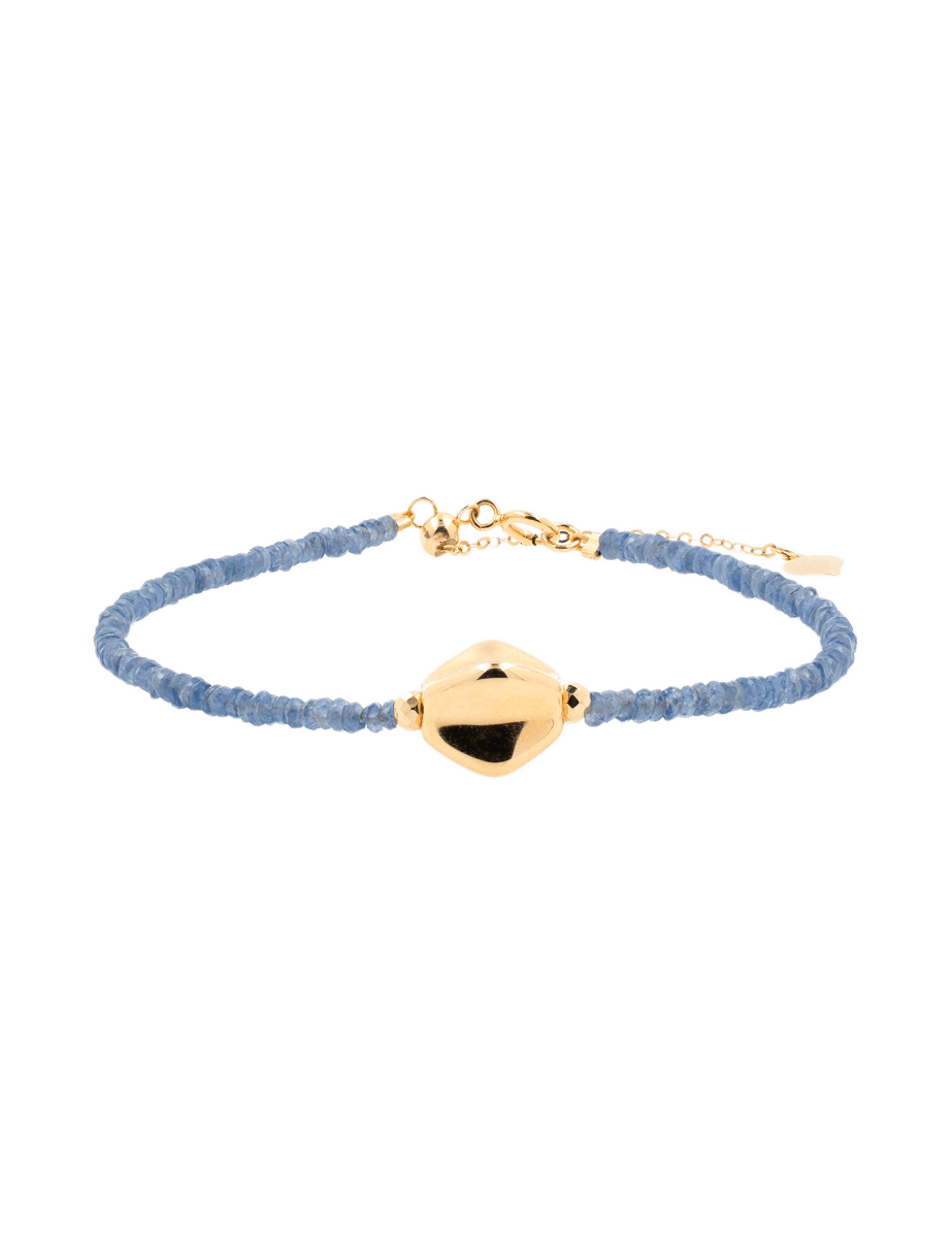 Elegant SHANGHAI Sapphire Beaded Bracelet with 18K Gold Center Bead, adjustable and handcrafted for timeless sophistication.