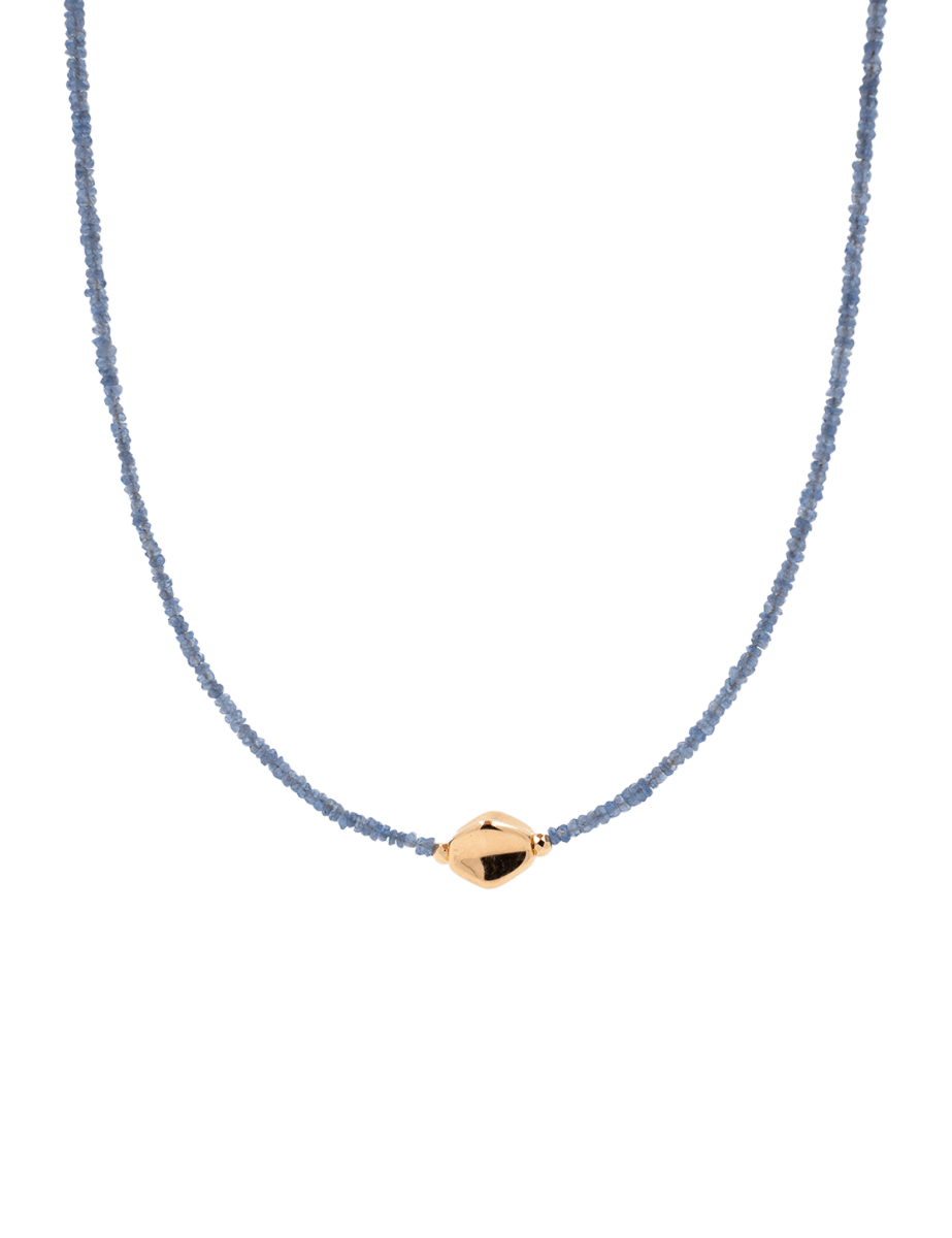 SHANGHAI Sapphire Beaded Necklace with 18K Gold accent, adjustable length, perfect for elegant gifting.