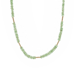 SHANGHAI Tsavorite Tube Necklace in 18K gold with vibrant green tsavorite beads, minimalist design, adjustable 16"-18" length.