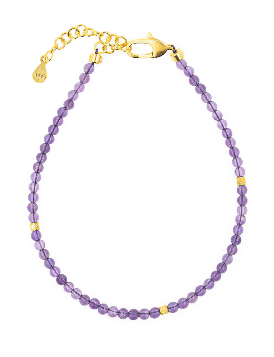 Amethyst dainty bracelet with silver spacer beads for spiritual growth and mental clarity.