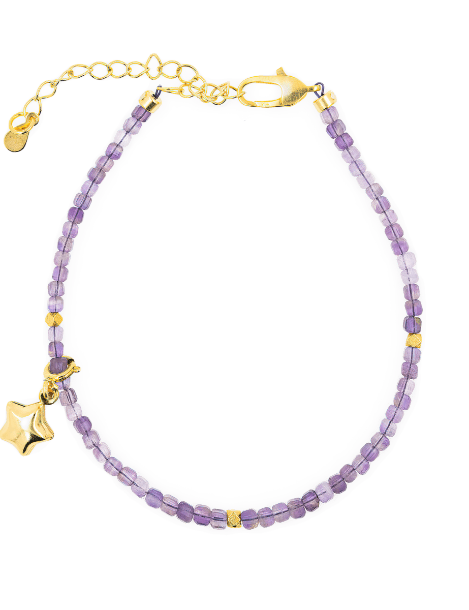 Spirituality Amethyst faceted bracelet with silver spacer bead and star charm for emotional balance and guidance.