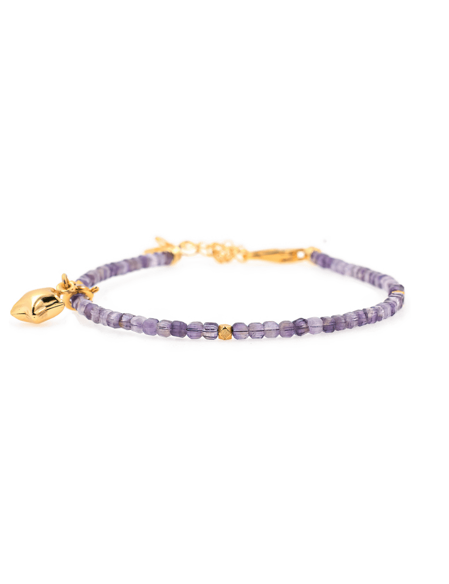 Amethyst faceted bracelet with silver bead and star charm symbolizing hope and guidance.