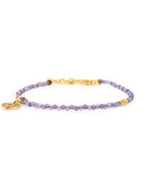 Spirituality Amethyst faceted bracelet with silver spacer bead and heart charm, 2mm, promoting love and inner peace.