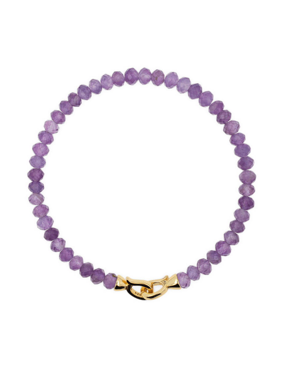Amethyst February birthstone bracelet with faceted 3x4mm beads and 925 sterling silver clasp, symbolizing spirituality and peace.