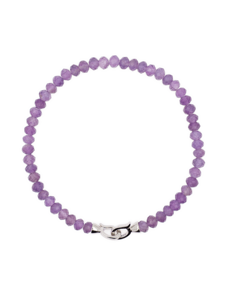 Amethyst bracelet with 3x4mm beads and 925 sterling silver clasp for spiritual growth and emotional balance.