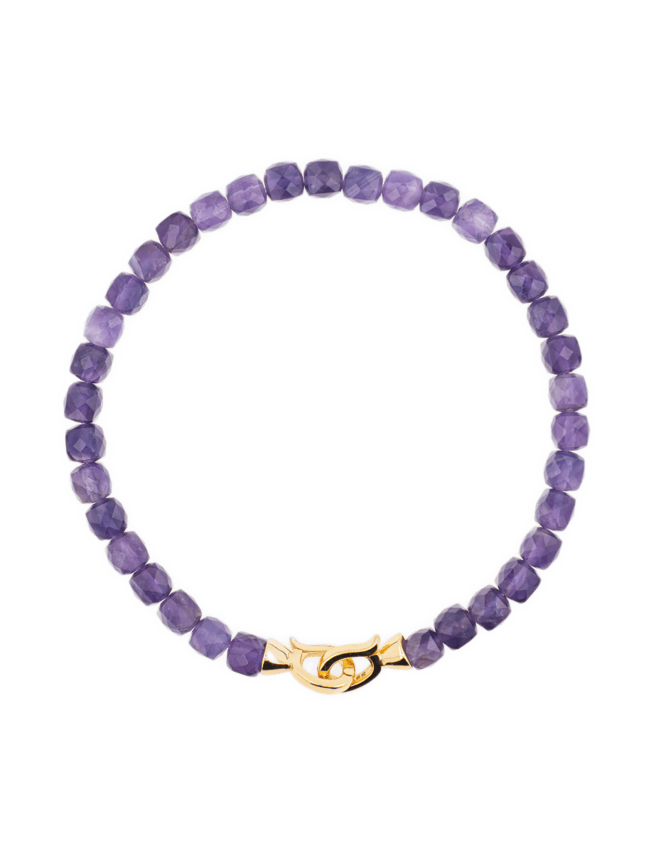 Amethyst bracelet for men featuring 4x4mm beads and a sterling silver clasp, symbolizing spirituality and emotional balance.