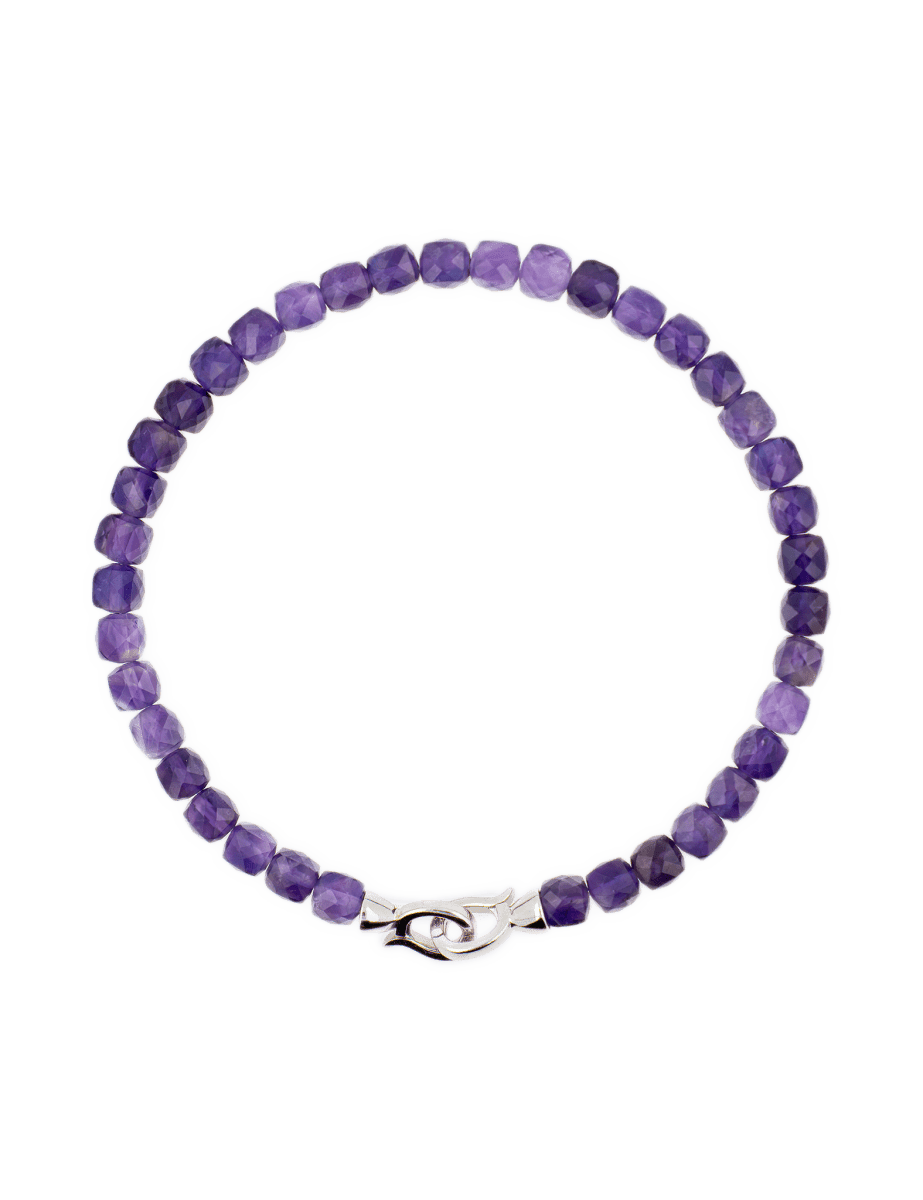 Amethyst February birthstone bracelet for men, featuring 4x4mm beads and a 925 sterling silver clasp.