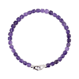 Amethyst February birthstone bracelet for men, featuring 4x4mm beads and a 925 sterling silver clasp.