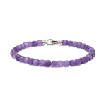 Amethyst February birthstone bracelet for men with 4x4mm beads and sterling silver clasp.