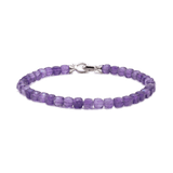 Amethyst February birthstone bracelet for men with 4x4mm beads and sterling silver clasp.