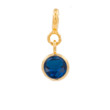 Spirituality Dark Blue Zircon Charm in gold setting, promoting spiritual growth and introspection.