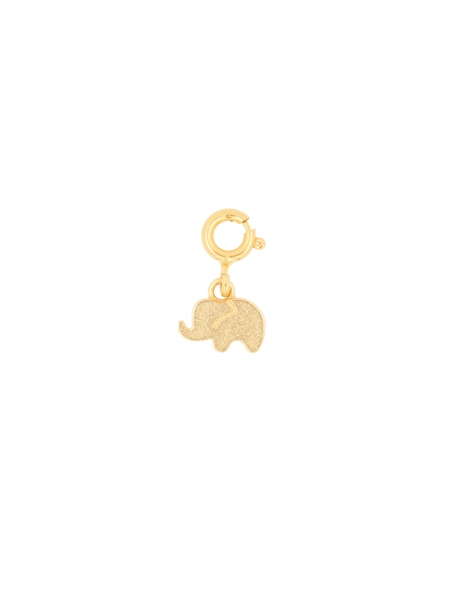 Gold elephant charm made of 925 sterling silver and gold-plated, symbolizing wisdom and strength.