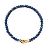 Elegant Lapis Lazuli bracelet for men, featuring 3x4mm faceted beads and golden clasp for spiritual connection.