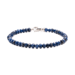 Elegant Lapis Lazuli bracelet for men with 3x4mm beads and sterling silver clasp, enhancing wisdom and inner peace.