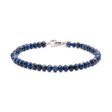 Elegant Lapis Lazuli bracelet for men with 3x4mm beads and sterling silver clasp, enhancing wisdom and inner peace.