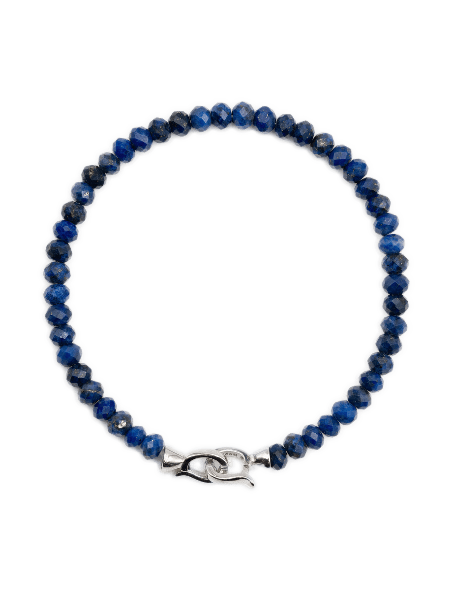 Elegant Lapis Lazuli bracelet for men with 3x4mm beads and 925 sterling silver clasp, enhancing wisdom and intuition.