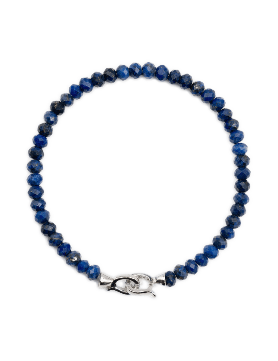 Elegant Lapis Lazuli bracelet for men with 3x4mm beads and 925 sterling silver clasp, enhancing wisdom and intuition.