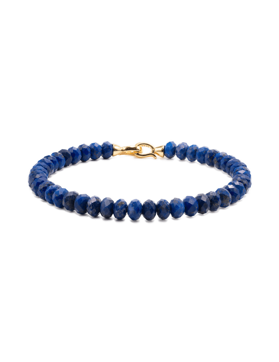 Elegant 4x6mm Lapis Lazuli bracelet for men featuring a gold clasp, enhancing spiritual connection and wisdom.