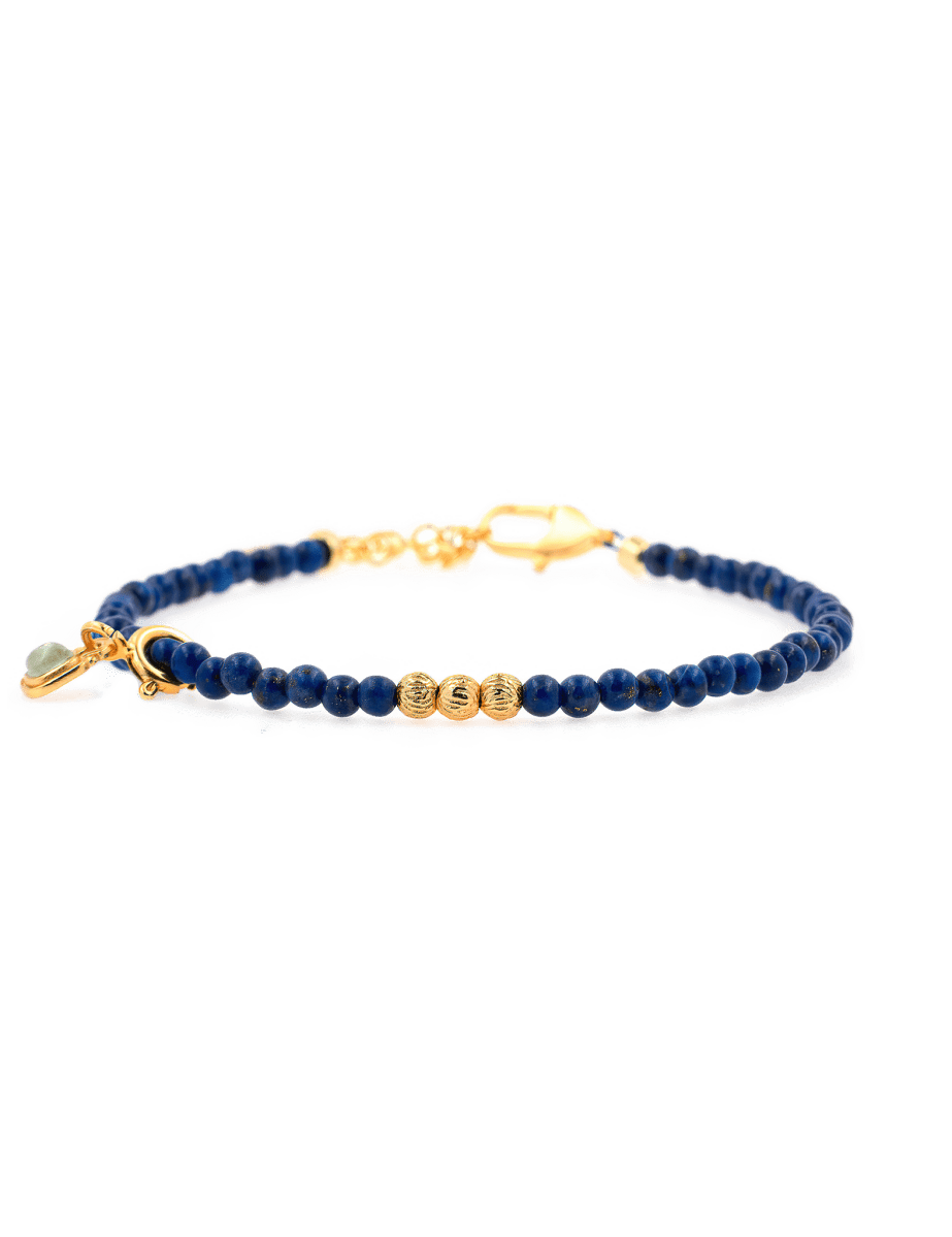 Spirituality Lapis Lazuli dainty bracelet with silver spacer bead and Tourmaline charm for protection and insight.