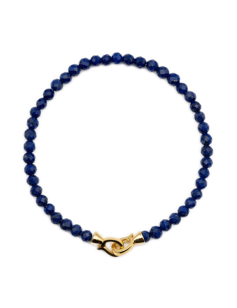 Elegant 4mm Lapis Lazuli faceted bracelet for men with gold clasp, enhancing wisdom and spiritual connection.