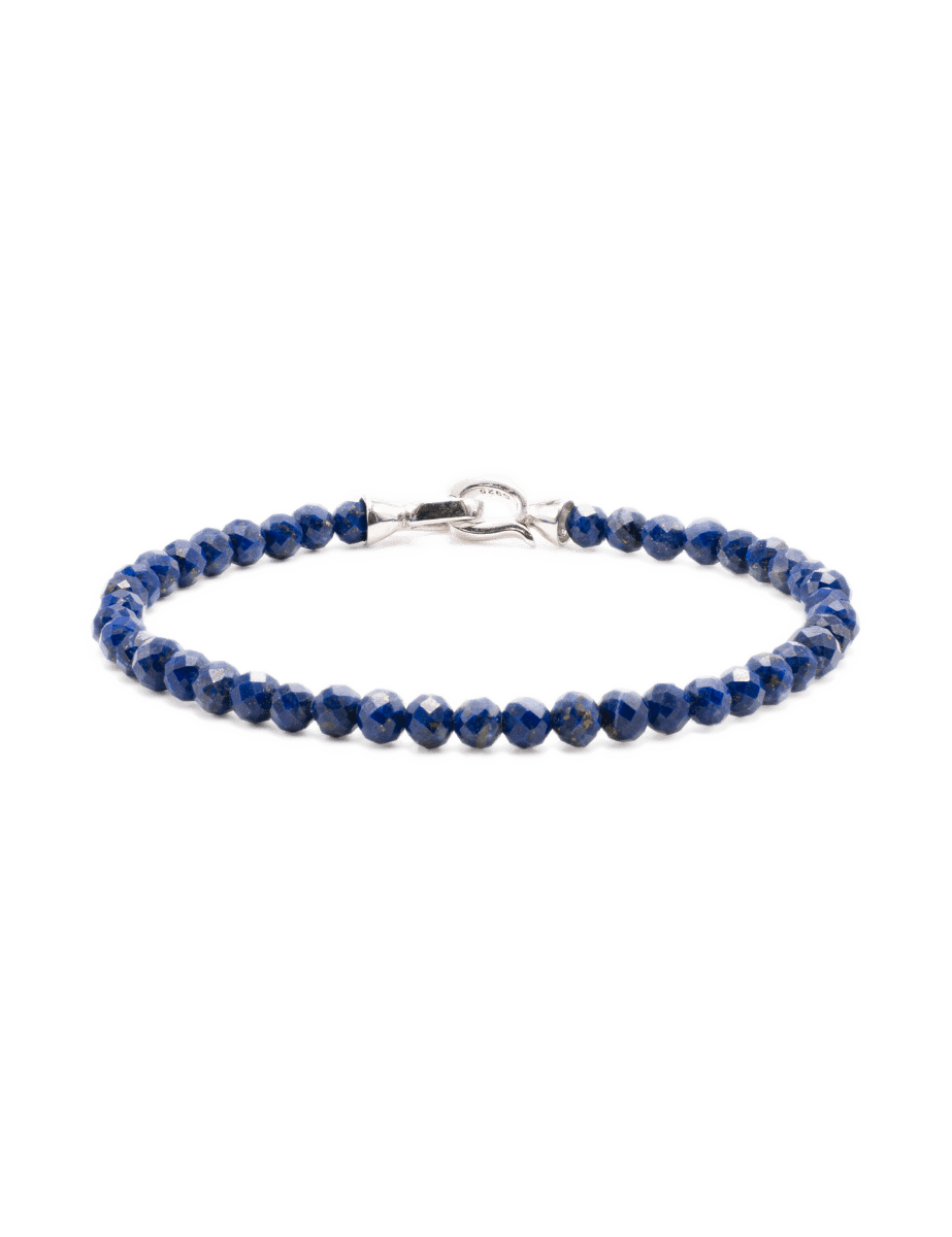 Elegant Lapis Lazuli faceted bracelet for men with 925 sterling silver clasp, promoting wisdom and inner peace.