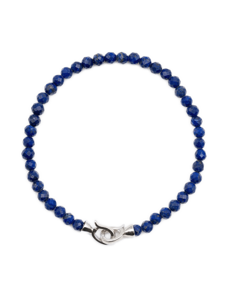 Elegant 4mm faceted Lapis Lazuli bracelet for men with 925 sterling silver clasp, enhancing wisdom and inner peace.