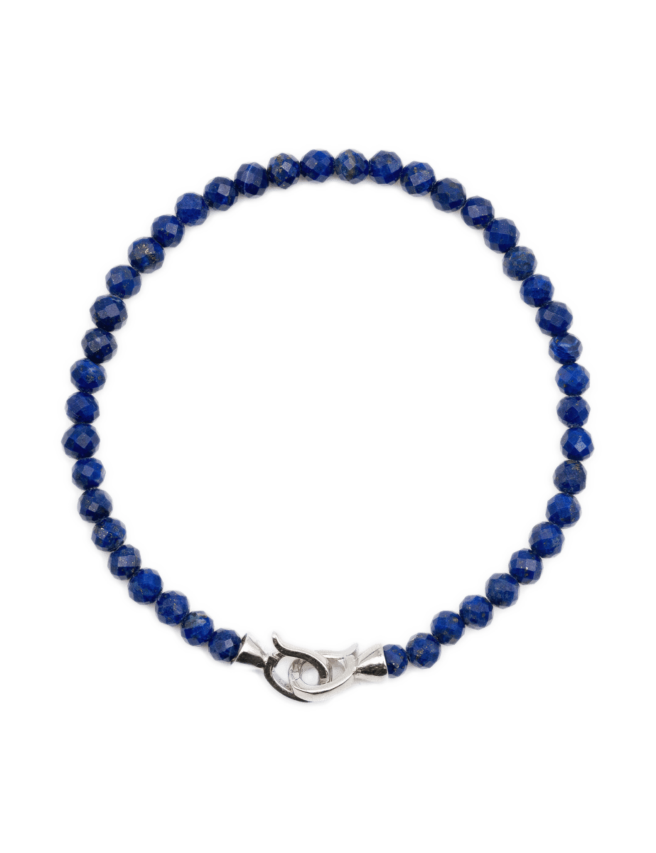 Elegant 4mm faceted Lapis Lazuli bracelet for men with 925 sterling silver clasp, enhancing wisdom and inner peace.