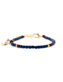 Spirituality Lapis Lazuli bracelet with silver spacer bead and moon charm, promoting wisdom and intuitive guidance.