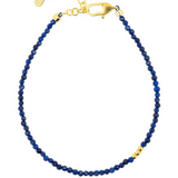 Lapis Lazuli faceted dainty bracelet with gold clasp and chain for adjustable fit, promoting wisdom and clarity.