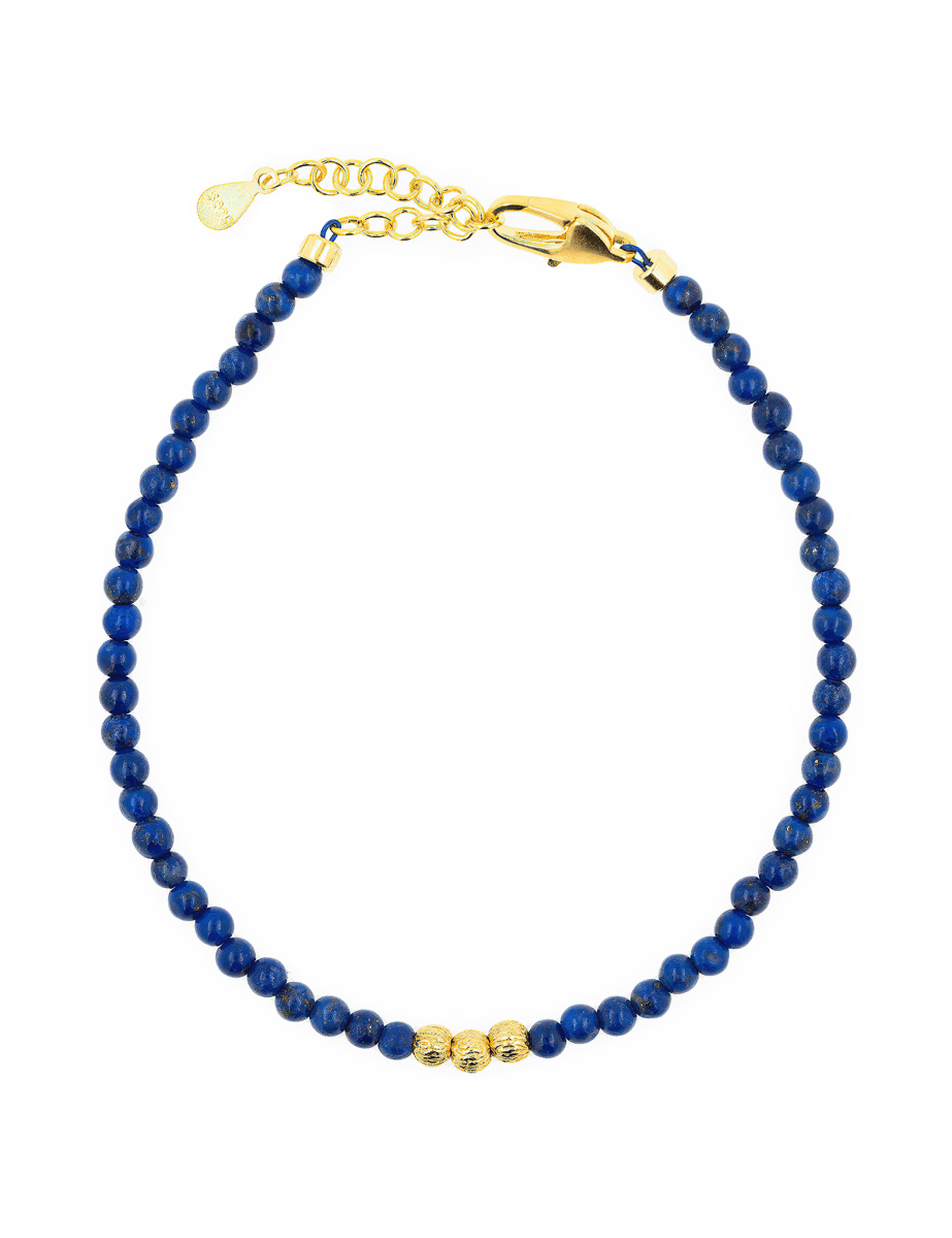 Lapis Lazuli faceted dainty bracelet with gold spacer beads for wisdom and self-expression.