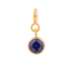 Purple zircon charm with gold setting, ideal for enhancing intuition and spiritual growth.