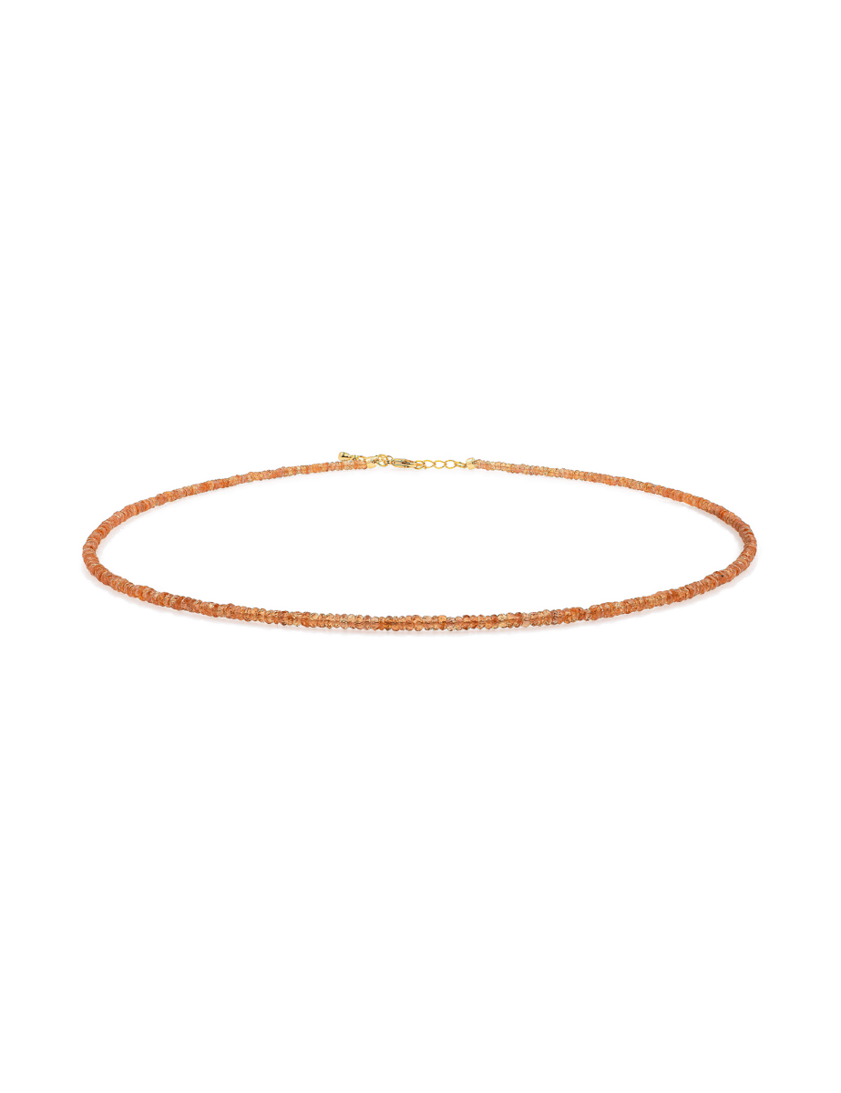 Success Orange Sapphire Faceted Dainty Necklace with shimmering stones and 925 sterling silver clasp.