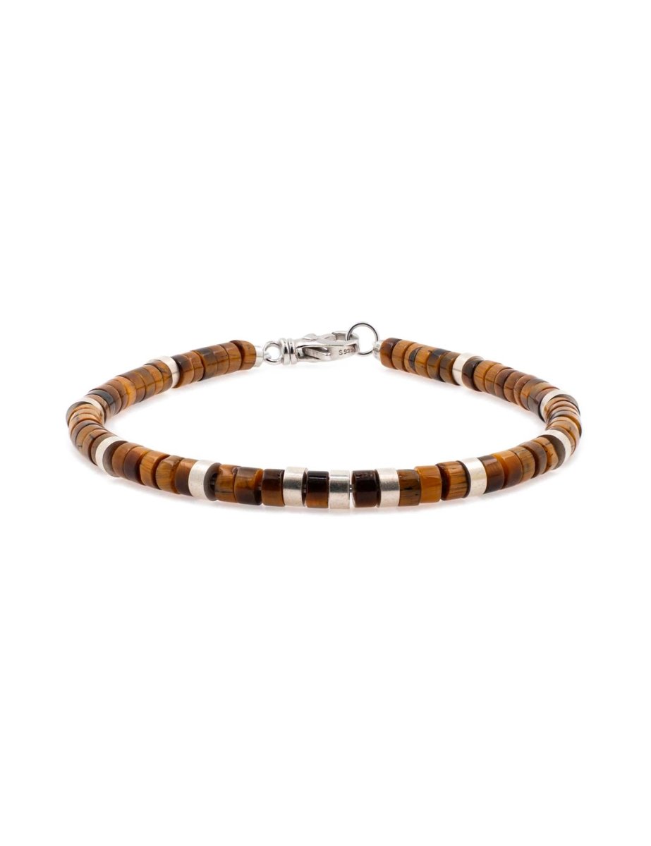BEAMMORE Tiger’s Eye Beaded Sterling Silver Bracelet – Beaded Gemstone Jewelry