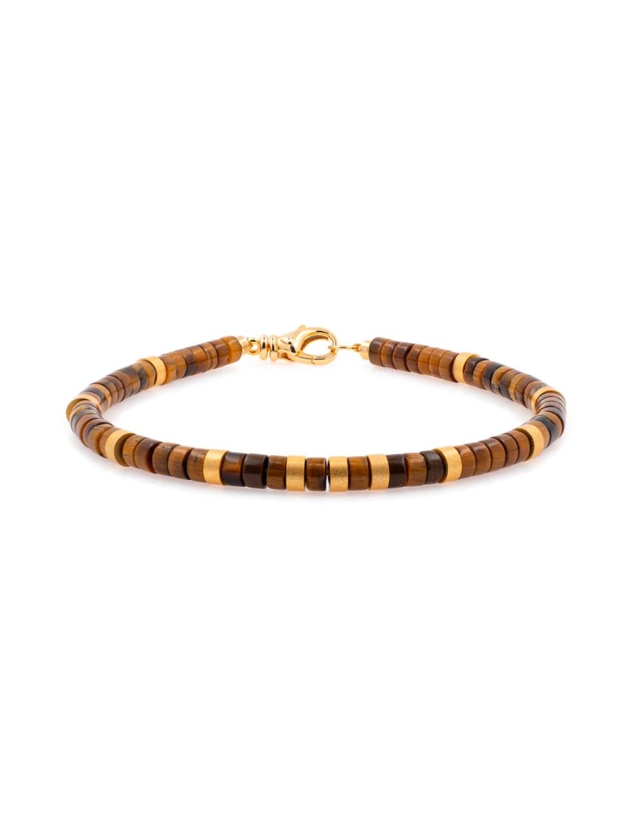 BEAMMORE Golden Tiger’s Eye Beaded Gold-Plated Sterling Silver Bracelet – Beaded Gemstone Jewelry