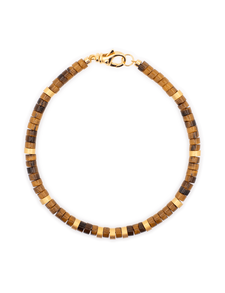 Tiger's Eye and gold-plated sterling silver faceted bracelet for men, 4x2mm, symbolizing success and confidence.