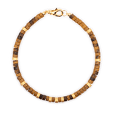 Tiger's Eye and gold-plated sterling silver faceted bracelet for men, 4x2mm, symbolizing success and confidence.