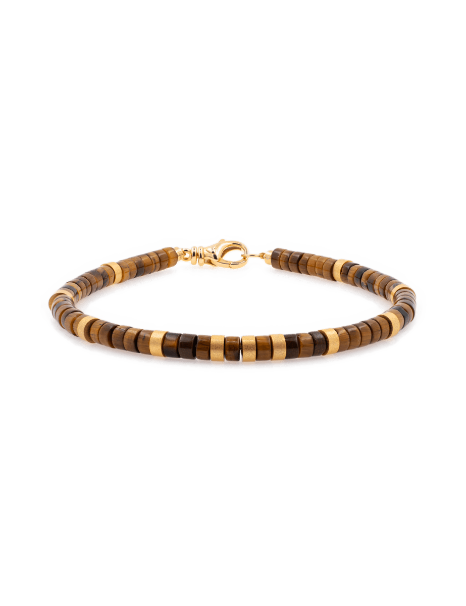 Tiger's Eye and gold-plated sterling silver bracelet for men, enhancing confidence and strength, 4x2mm beads.