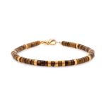 Tiger's Eye and gold-plated sterling silver bracelet for men, enhancing confidence and strength, 4x2mm beads.