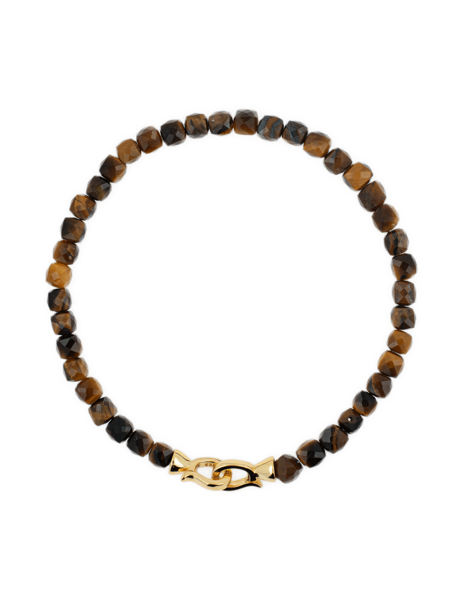 Success Yellow Tiger’s Eye bracelet for men, 4x4mm beads, 925 sterling silver clasp, promoting clarity and confidence.