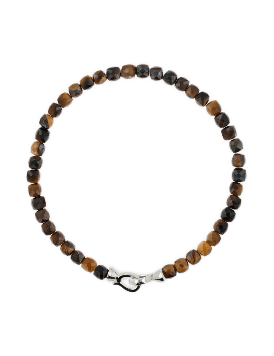 Success Yellow Tiger’s Eye bracelet for men with 4x4mm beads and a 925 sterling silver clasp.