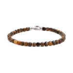 Men's Success Yellow Tiger’s Eye bracelet, 4x4mm beads, 925 sterling silver clasp, promoting courage and personal power.