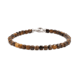 Men's Success Yellow Tiger’s Eye bracelet, 4x4mm beads, 925 sterling silver clasp, promoting courage and personal power.