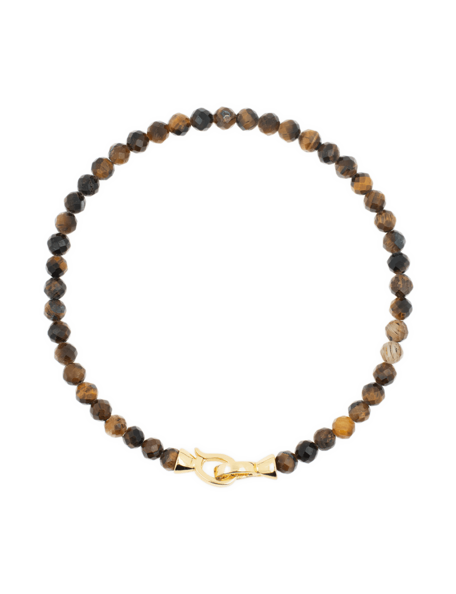 Yellow Tiger’s Eye faceted bracelet for men with 925 sterling silver clasp, promoting success and courage.
