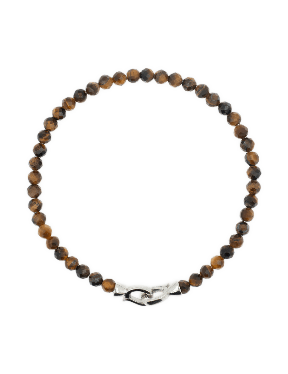 Yellow Tiger’s Eye faceted bracelet for men with sterling silver clasp, symbolizing success and personal power.