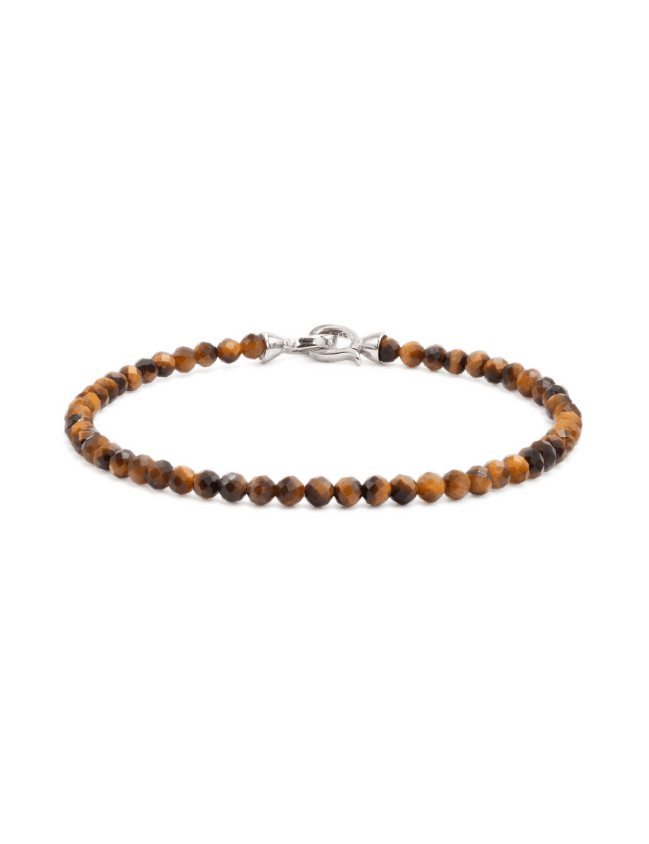 Success Yellow Tiger’s Eye faceted bracelet for men with sterling silver clasp, promoting clarity and confidence.