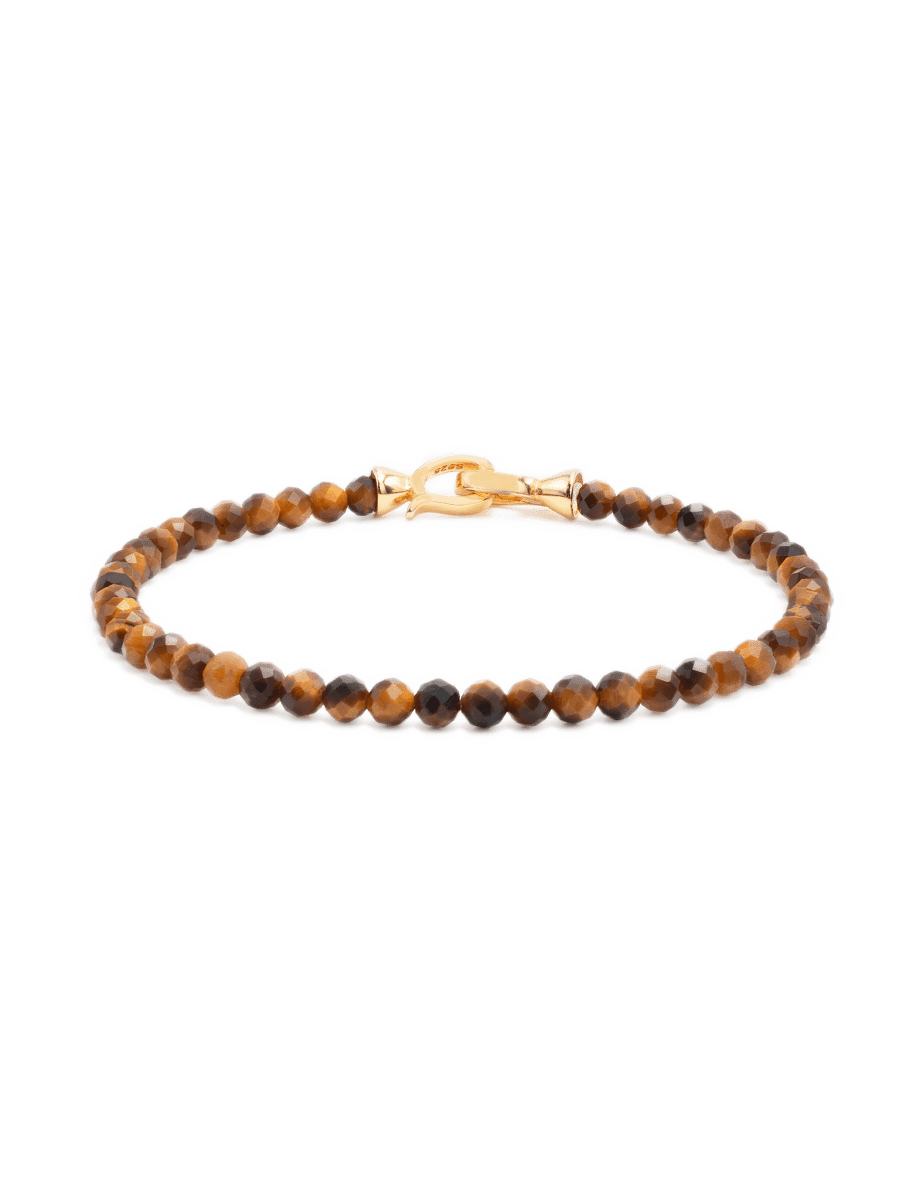 Yellow Tiger’s Eye faceted bracelet with 925 sterling silver clasp for men, symbolizing success and personal power.