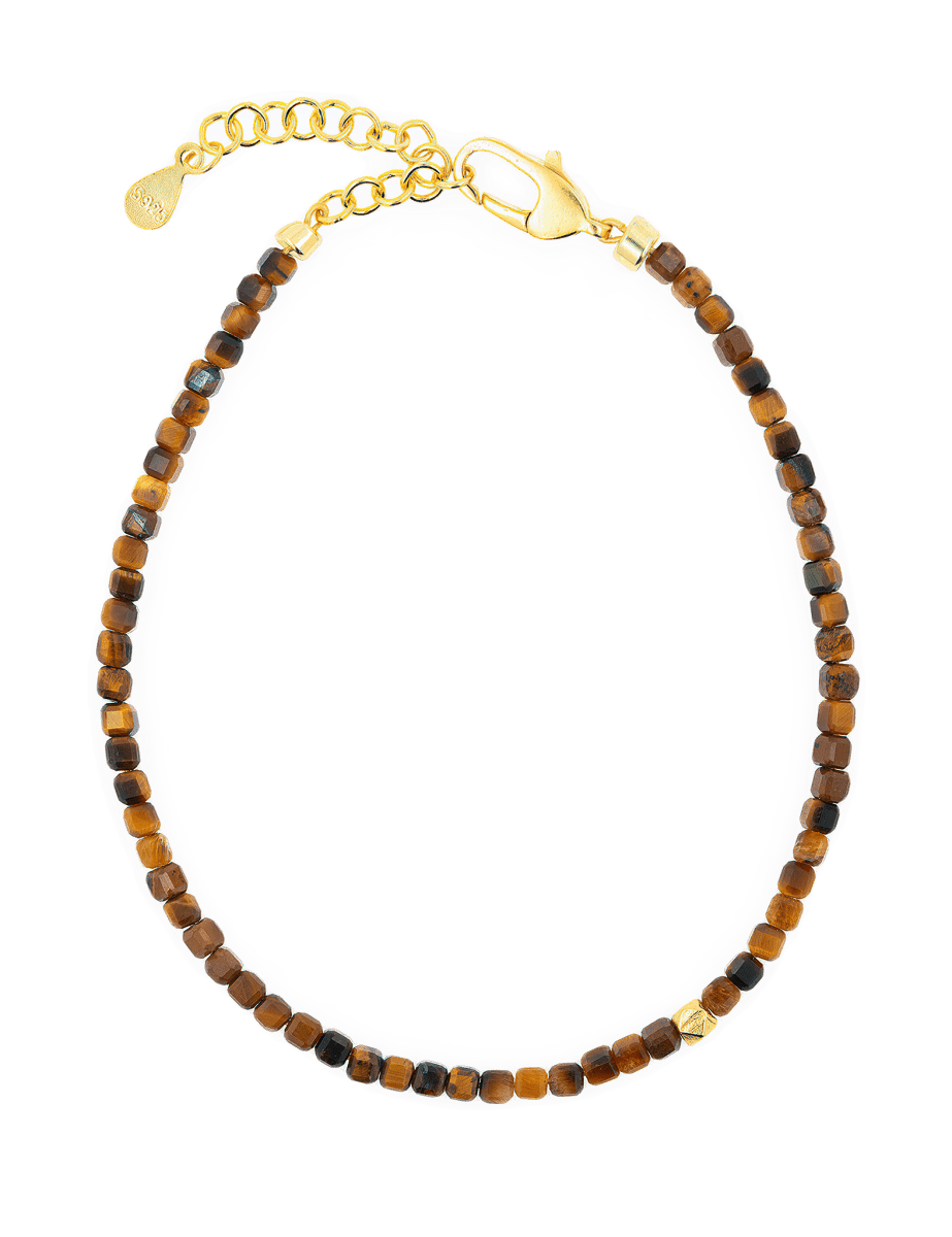 Close-up of 4×2mm faceted tiger’s eye beads with sterling silver finish – BEAMMORE craftsmanship