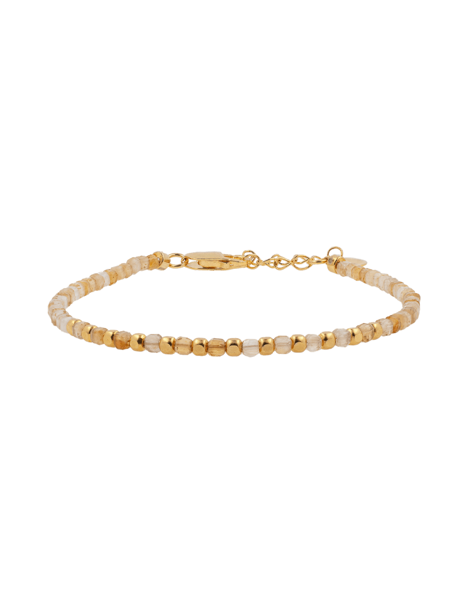 Sunstone faceted dainty bracelet with gold-plated S925 beads, showcasing warmth and elegance. Perfect for layering.